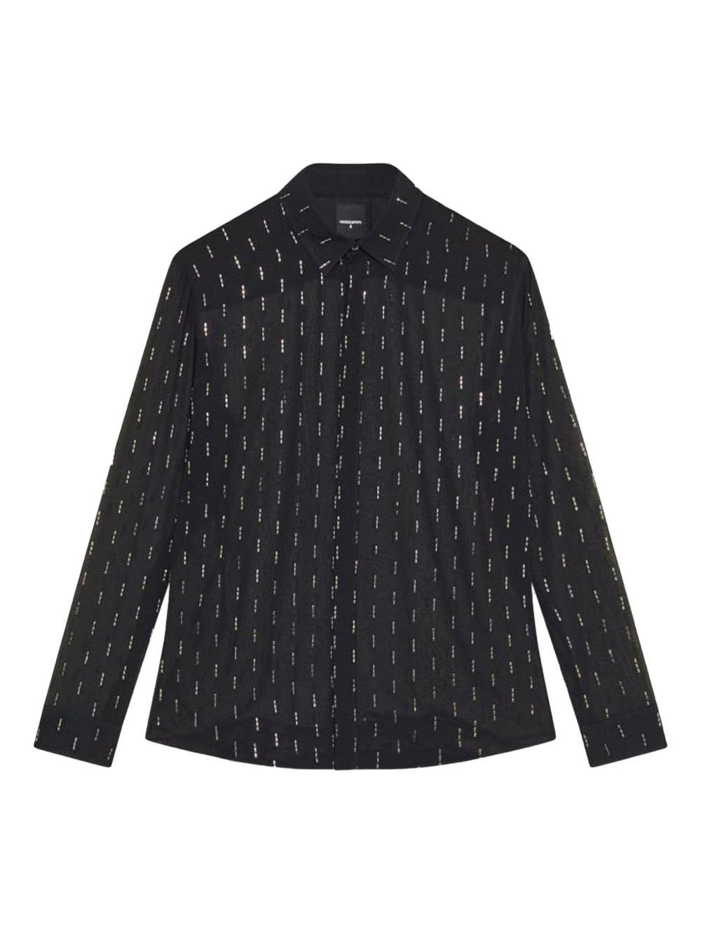 Camicia nera semitrasparente con strass