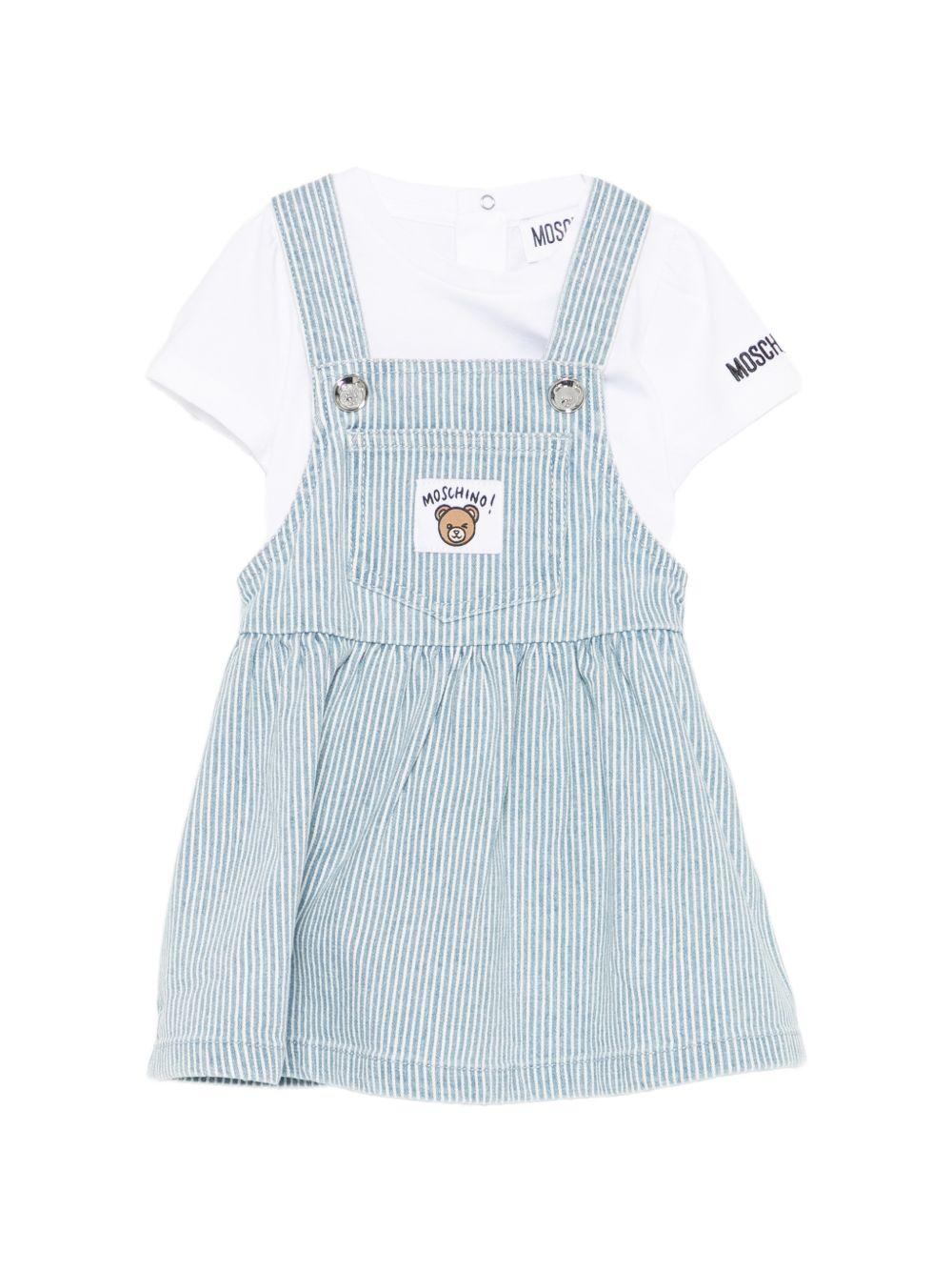 Completo salopette a righe con t-shirt MDG01MLXE63 86816 MOSCHINO KIDS 