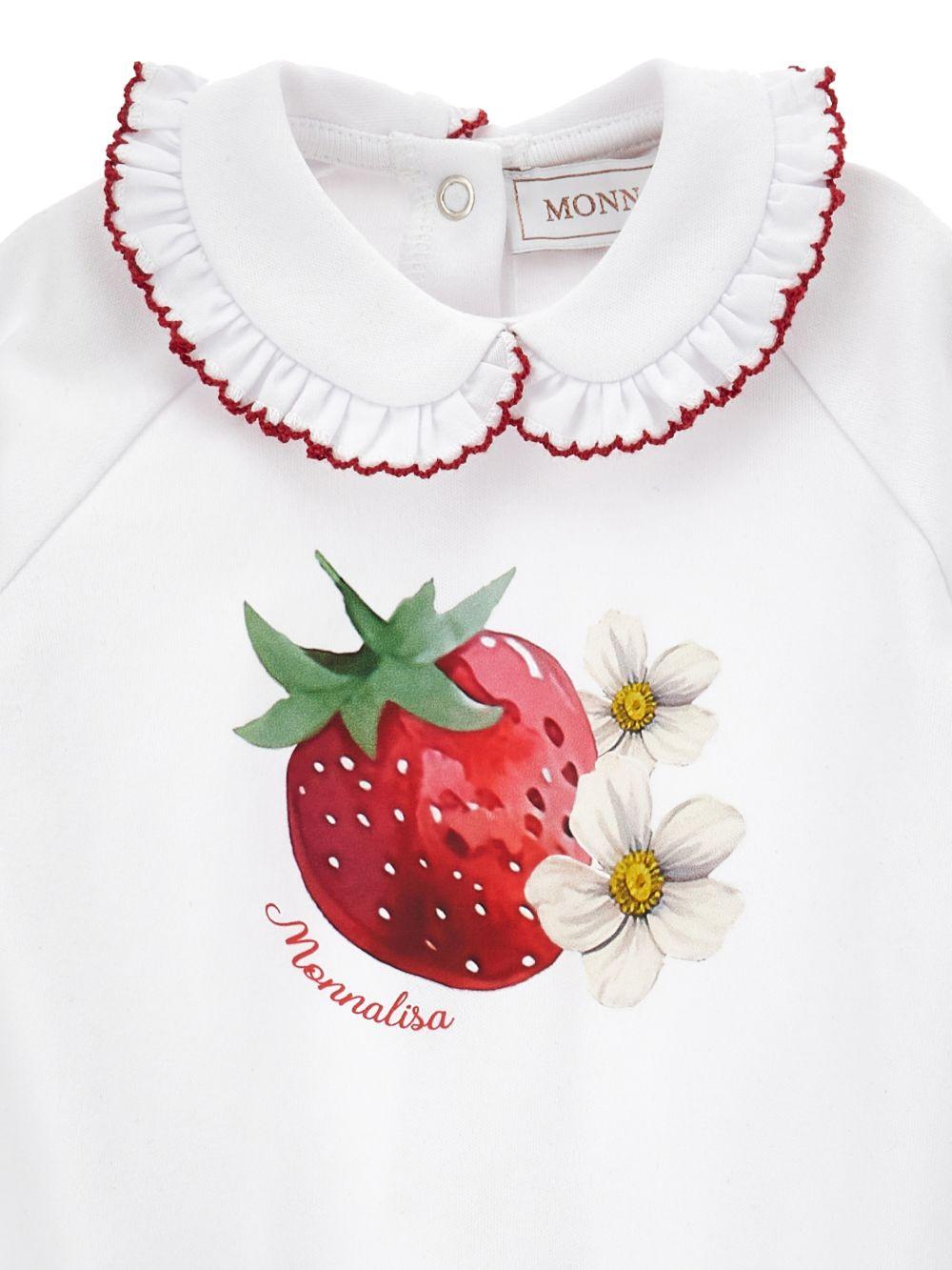 Set tutina, berretto e bavaglino in cotone con stampa fragole 35G5147084 0099 MONNALISA KIDS 
