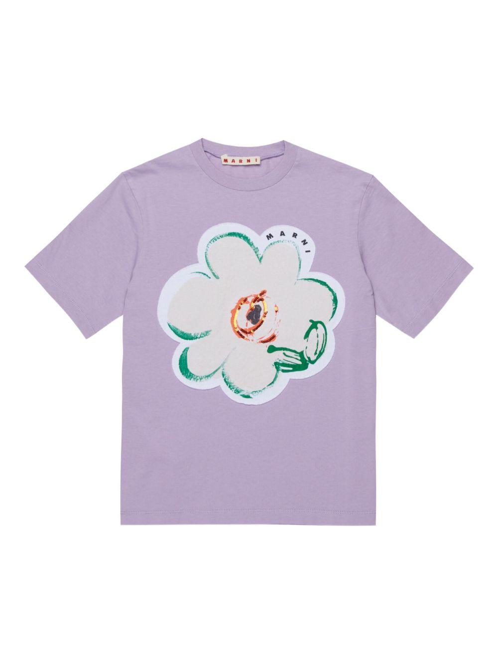 T-shirt con stampa fiore lavanda M01672M00HZ 0M612 MARNI KIDS 