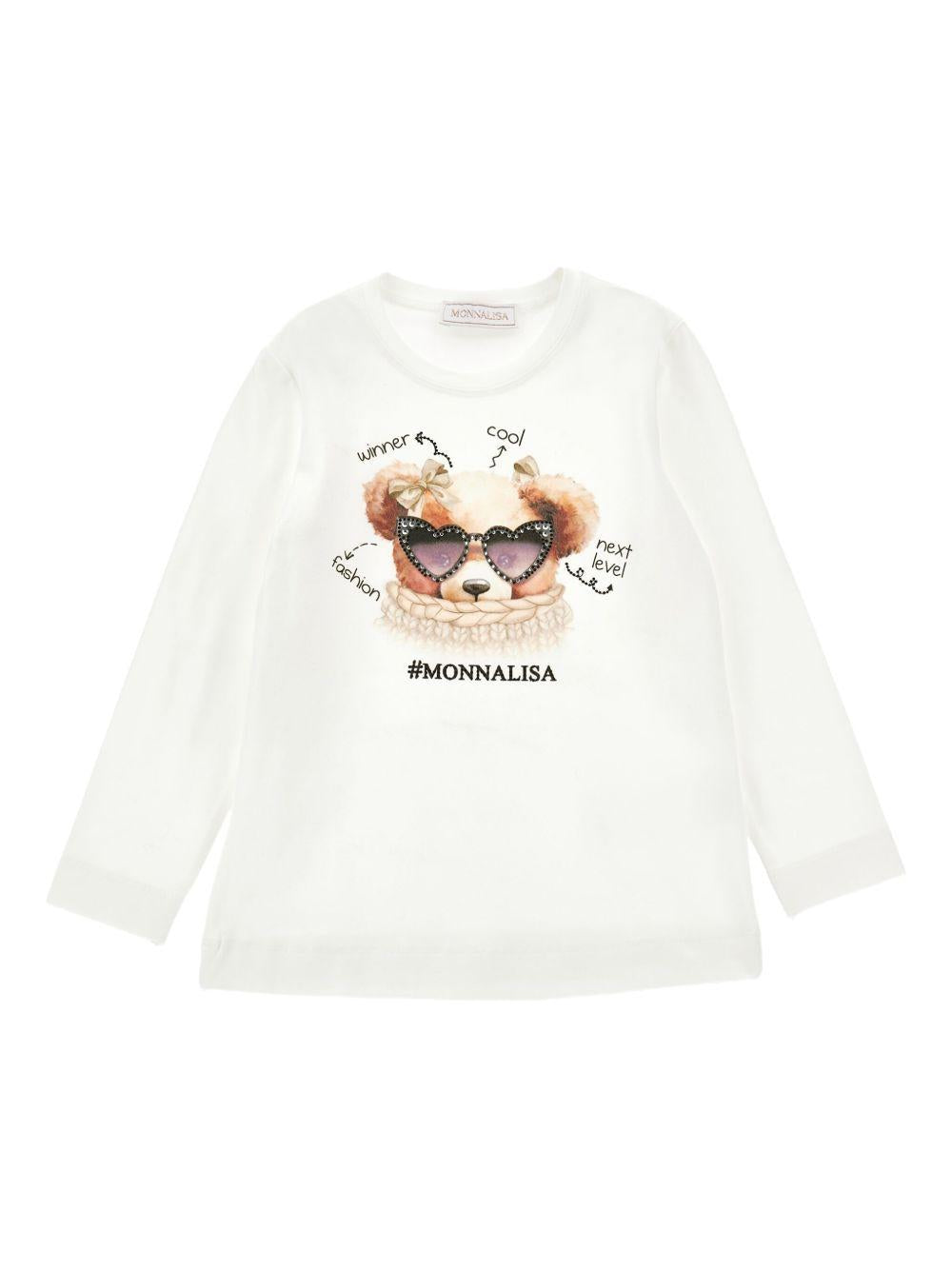 T-shirt Bianca Maniche Lunghe con Stampa Teddy Bear 19F6126003 0001 MONNALISA KIDS 