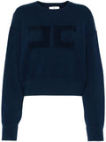Felpa cropped blu logo monogram ricamo