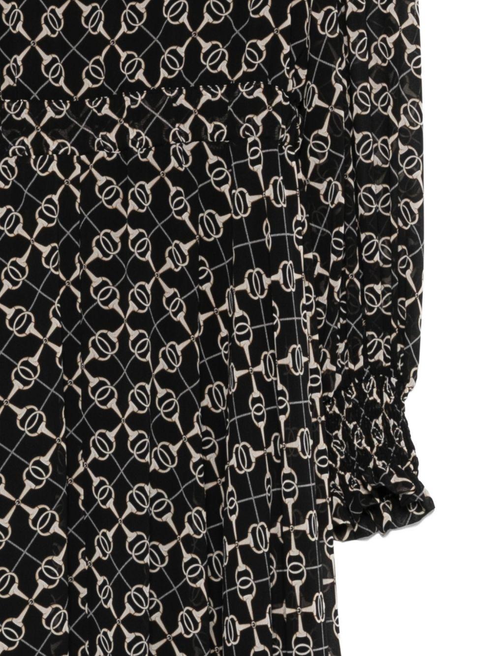 Abito Lungo Scuro con Stampa Catena e Scollo a V S00841 NERO BABYLON COLLECTION 