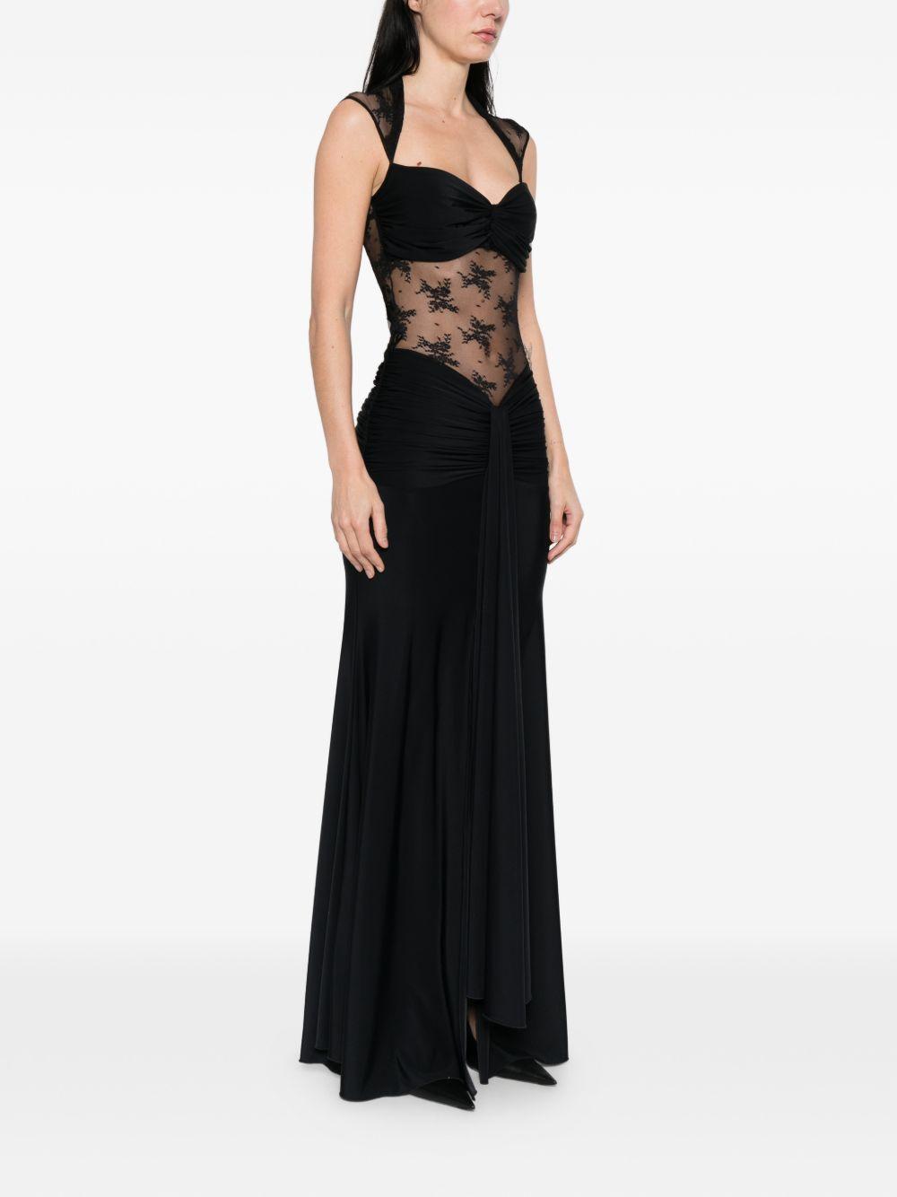 Abito lungo con scollo halter e dettagli in pizzo WE00786 NERO BABYLON EUREKA 