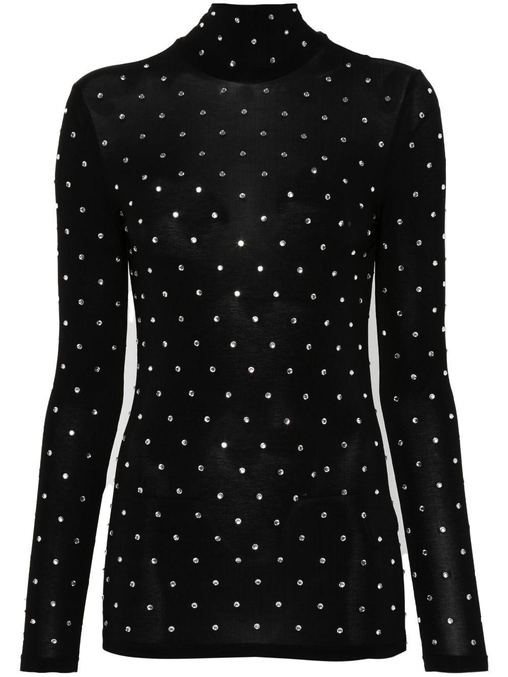 Maglia  seconda pelle con strass nera