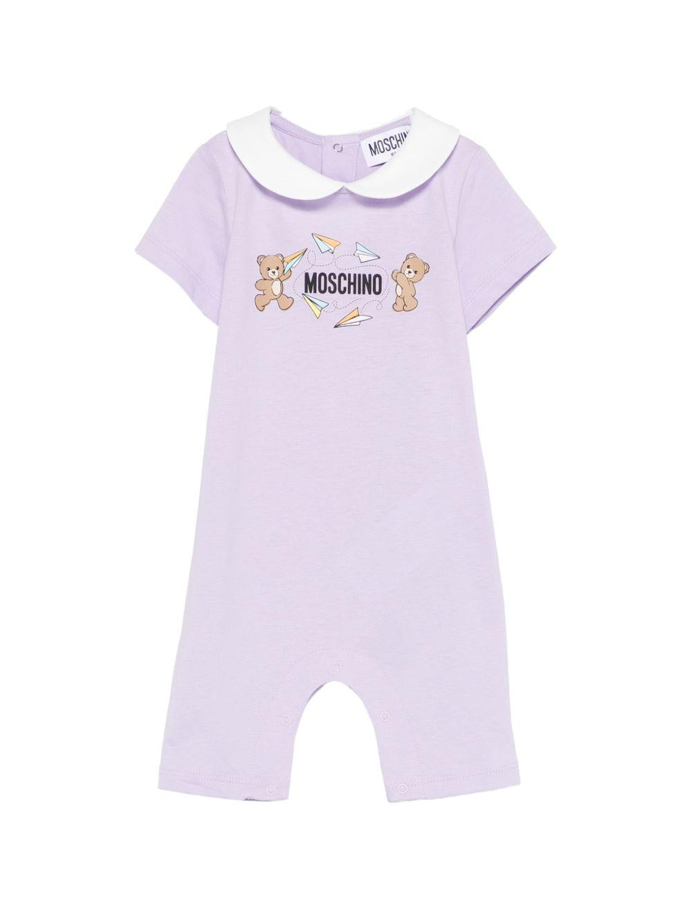 Tutina in cotone con colletto lavanda MUT04OLAA01 51683 MOSCHINO KIDS 