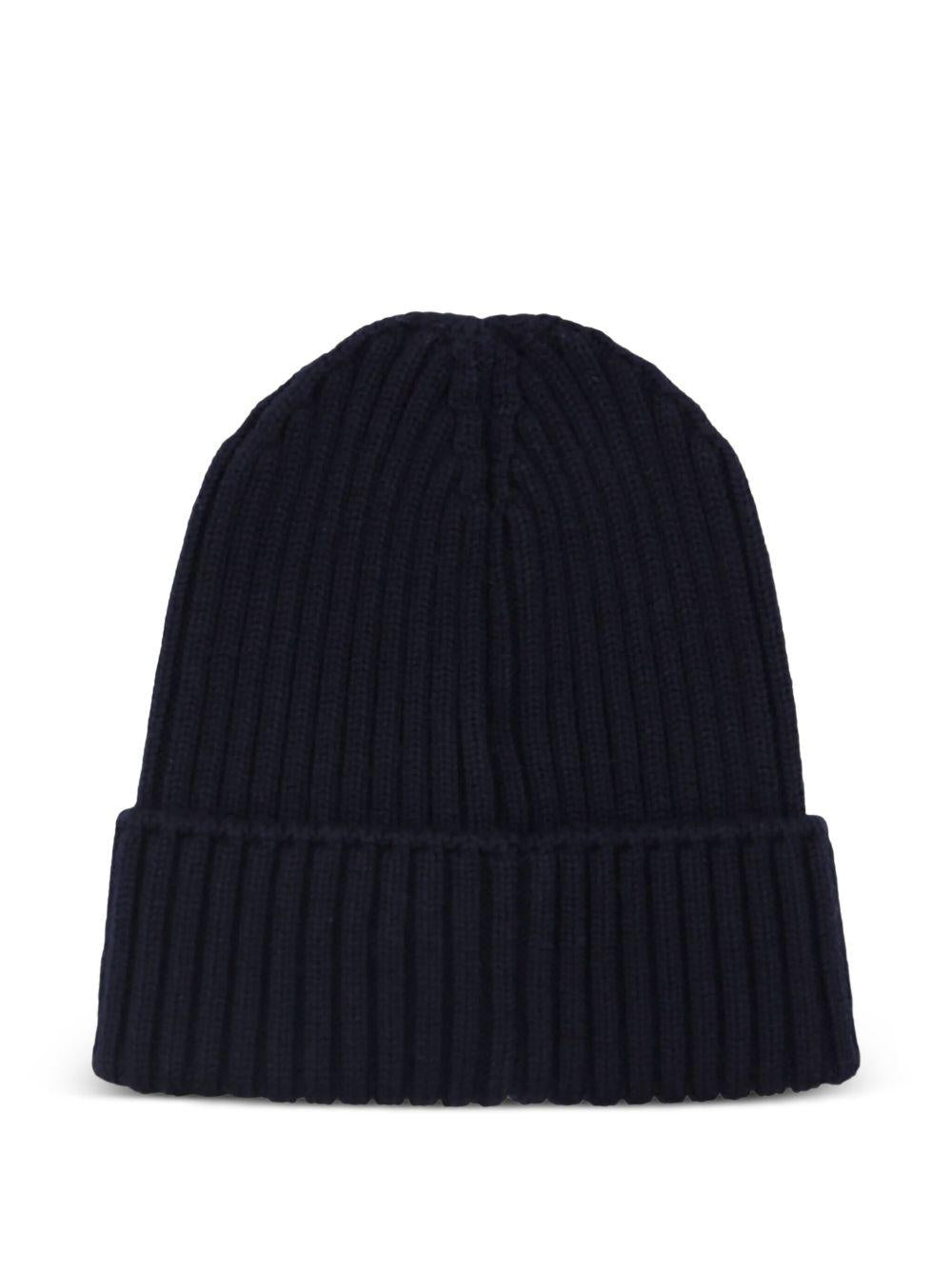Berretto Blu Navy in Lana a Coste con Logo K29543B00009M1131 742 MONCLER KIDS 
