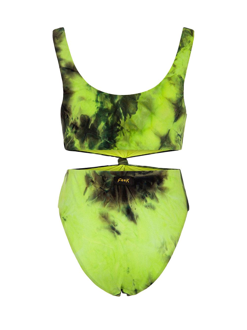 Costume intero giallo fluo con stampa sfumata nera