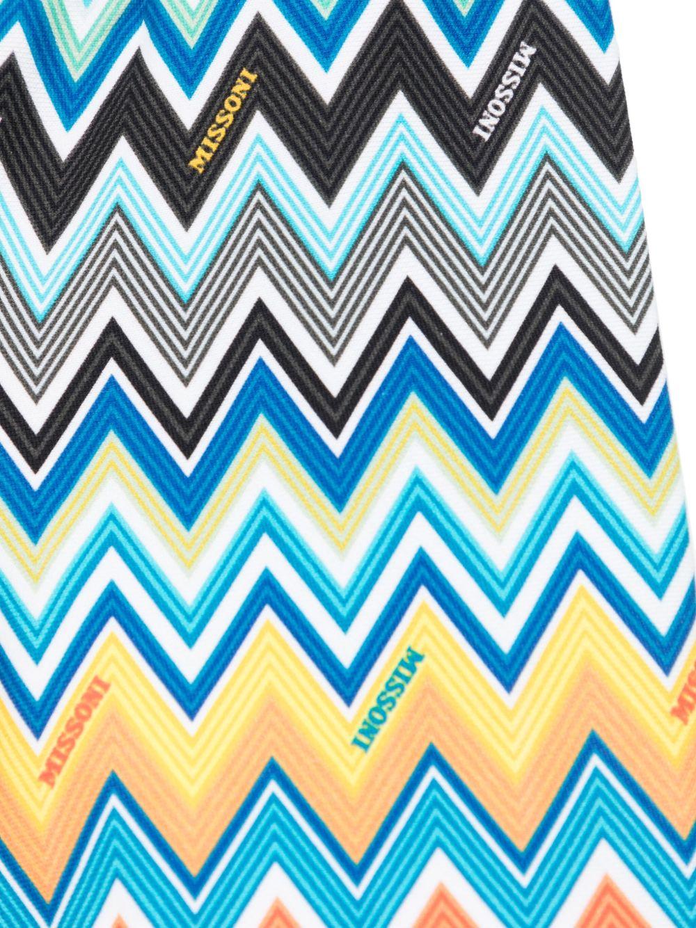 Bermuda blu con fantasia chevron multicolor neonato