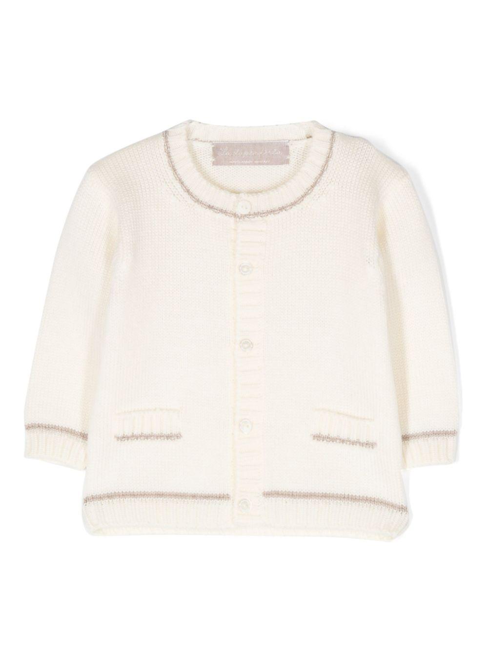Cardigan cashmere panna profili a contrasto