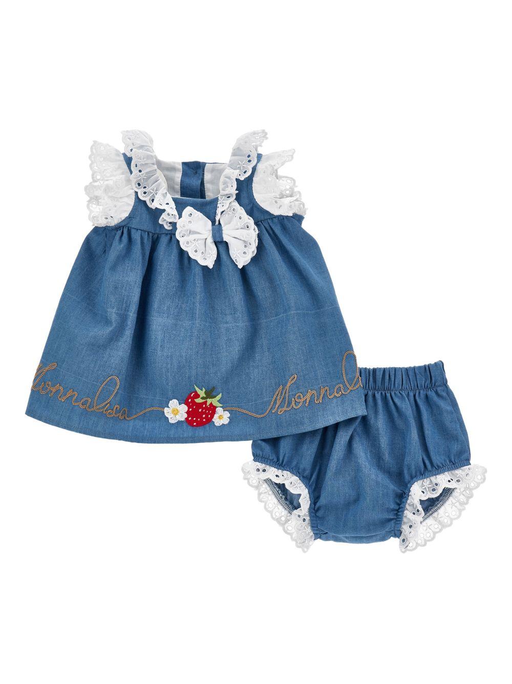 Completo in denim con rouches ricamate 35G5157081 0062 MONNALISA KIDS 
