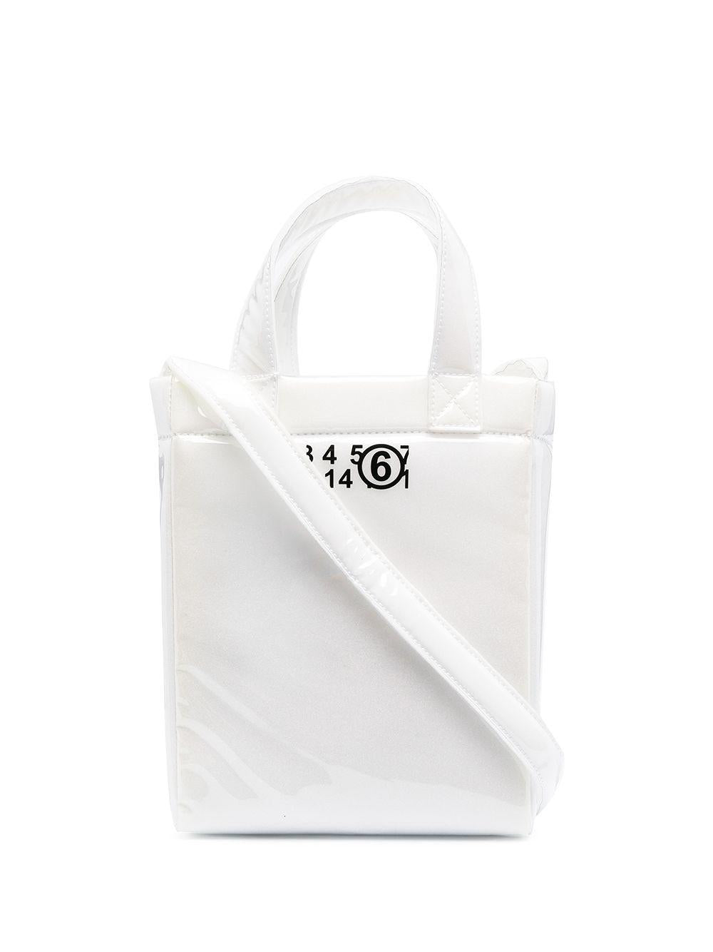Borsa bianca/gialla plastificata logo numerico S54WD0101P2709 H8481 MM6 MAISON MARGIELA 