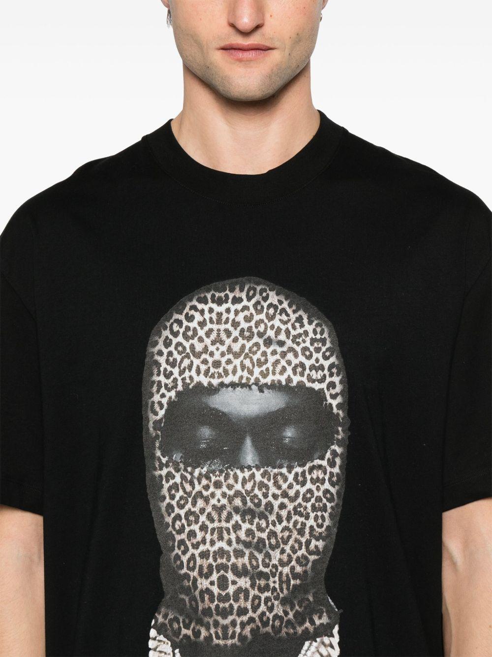 T-shirt leopard mask-logo nera