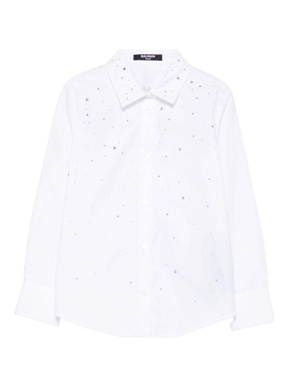 Camicia Bianca con Decorazione di Cristalli BX5A20P0536 100AG BALMAIN KIDS 