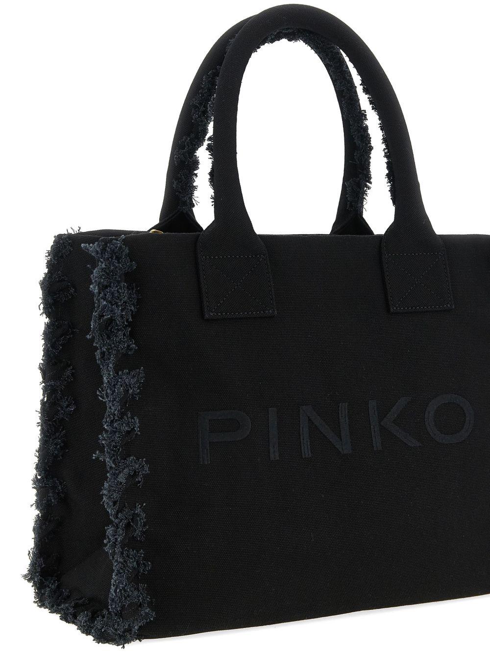 Borsa shopping in cotone con dettagli sfrangiati 106673A3A4 Z99 PINKO 