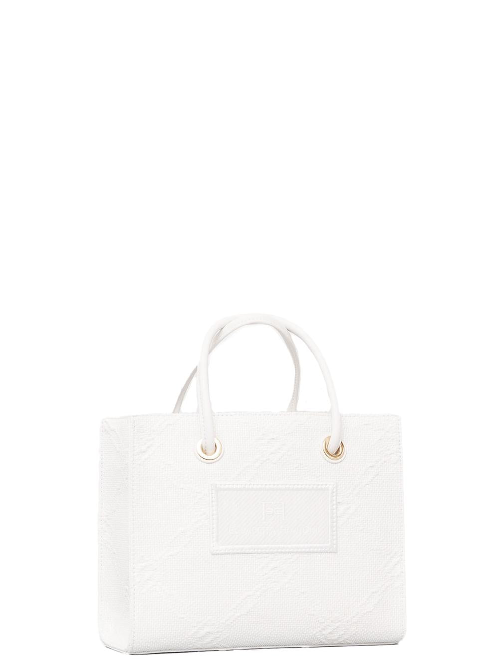 Tote piccola in rafia jacquard avorio