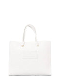 Large ivory jacquard raffia tote