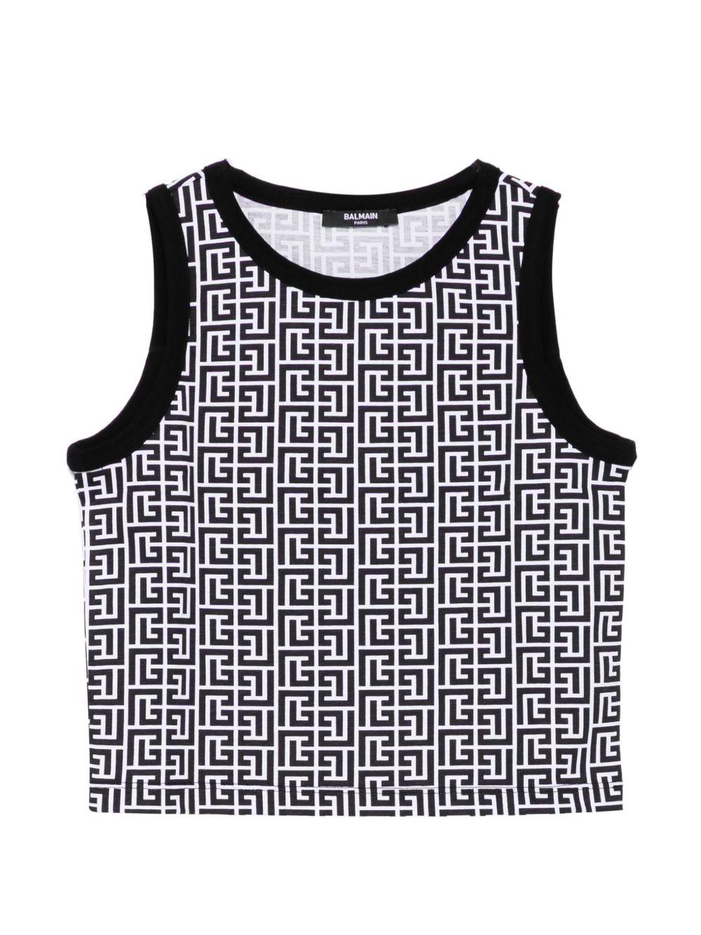 Canotta con stampa geometrica BY8B02Z3686 100NE BALMAIN KIDS 