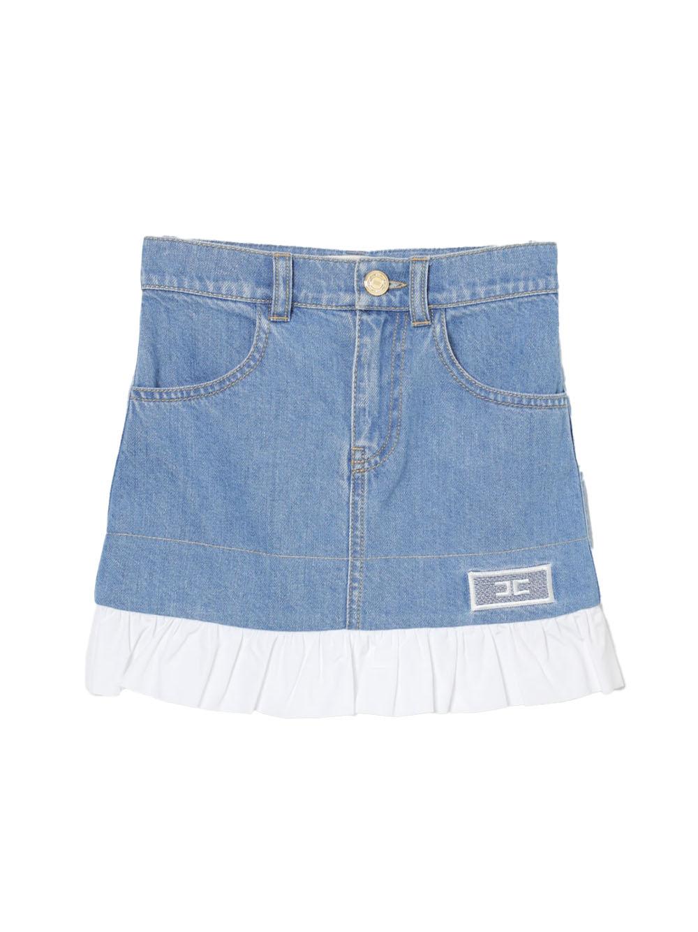 Gonna denim con orlo rouches