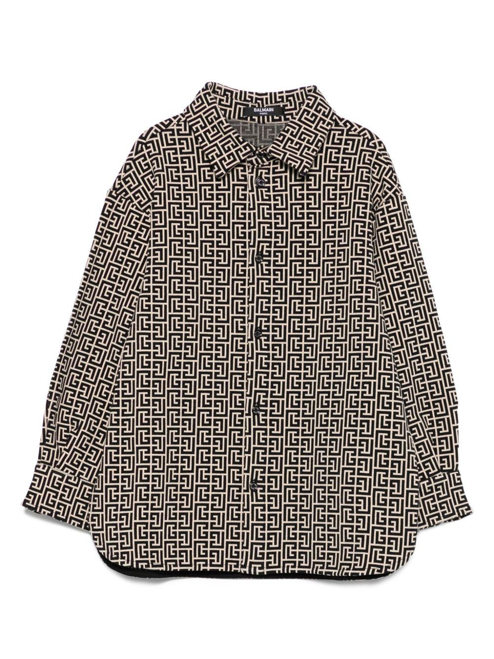Camicia a Maniche Lunghe con Stampa Geometrica BX5P10Z2411 106NE BALMAIN KIDS 