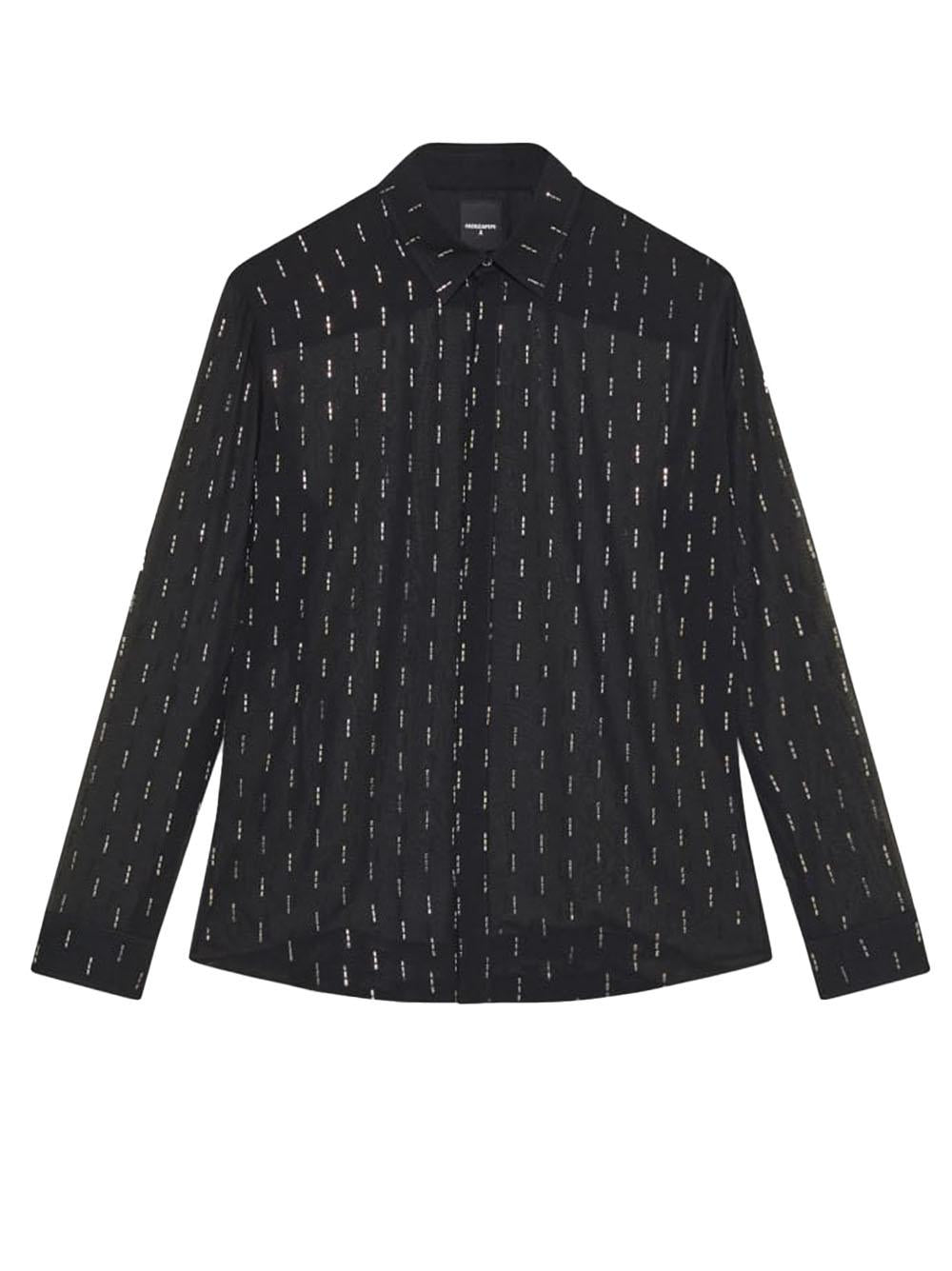 Camicia nera semitrasparente con strass