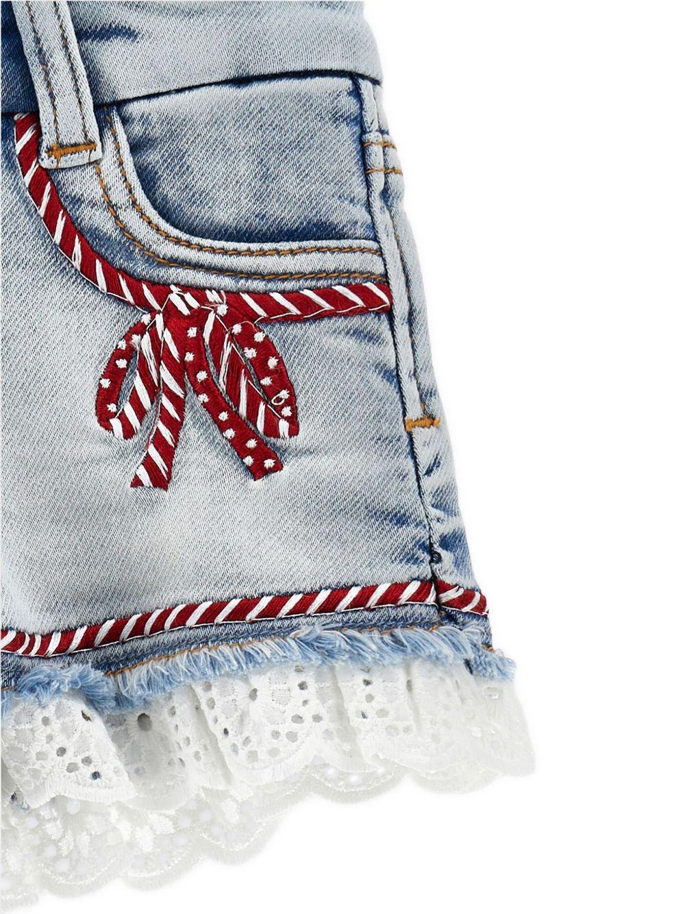 Short denim con orli in pizzo san gallo