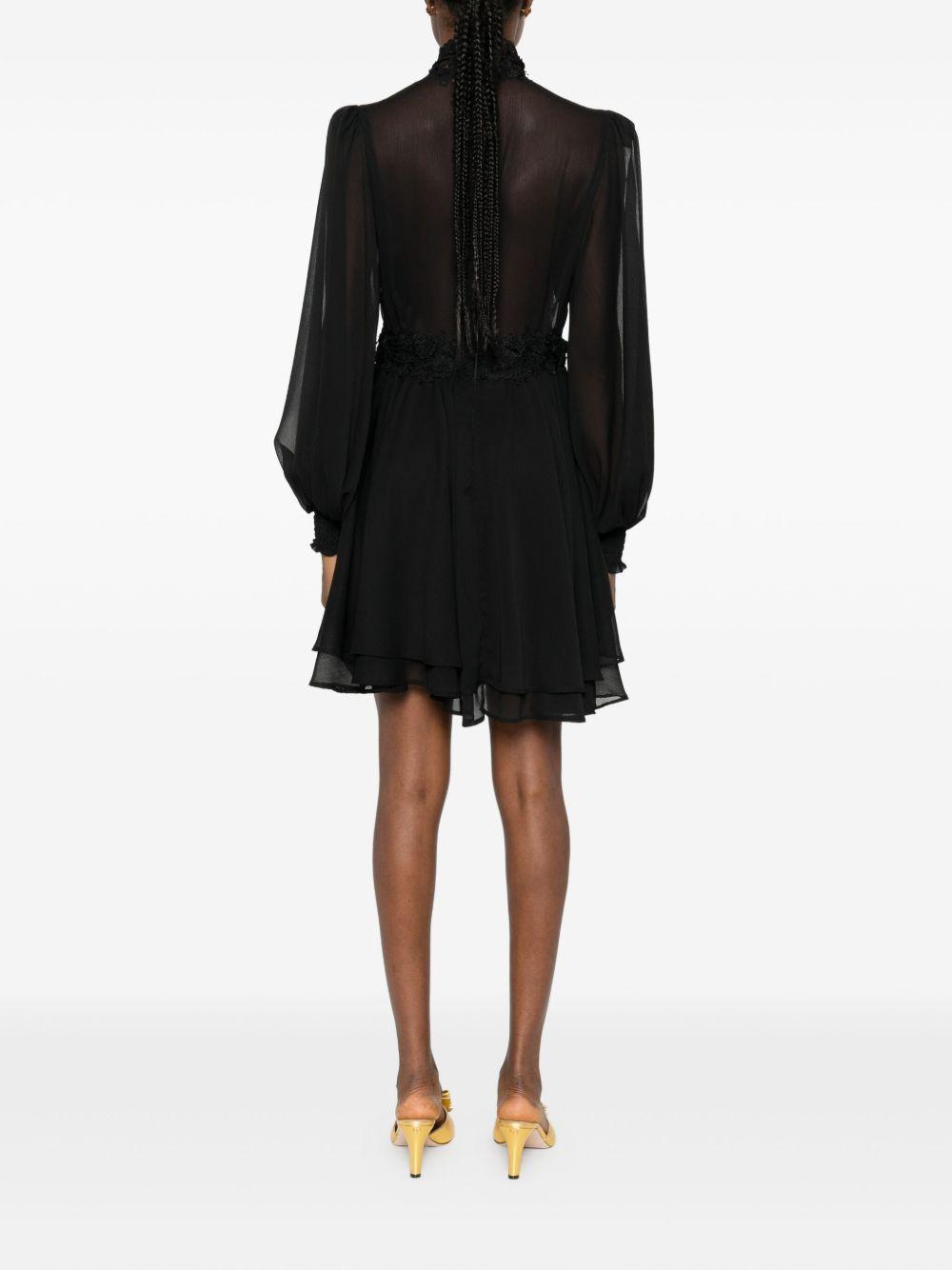 Abito Corto in Pizzo Floreale con Volant S00834 NERO BABYLON COLLECTION 