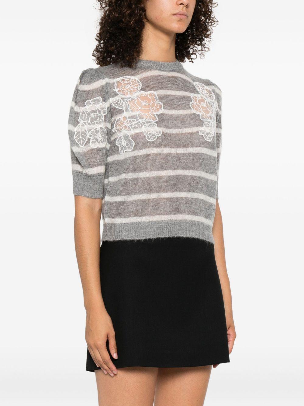 Maglione Grigio a Righe con Ricamo 252TP3251 12756 TWINSET 
