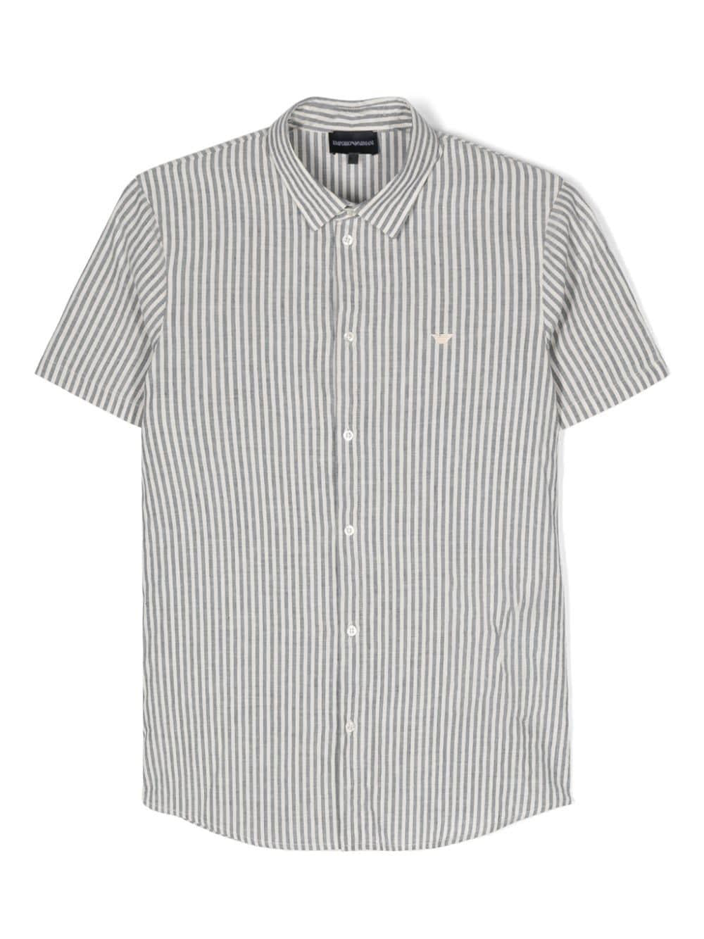 Camicia a righe bianco/ blu misto lino 3D4CJF4N8KZ F147 EMPORIO ARMANI KIDS 