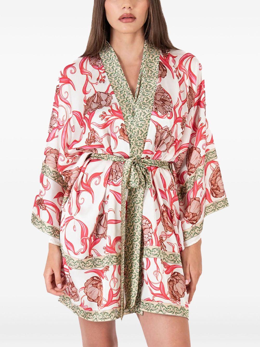 Kimono corto  beige con fantasia