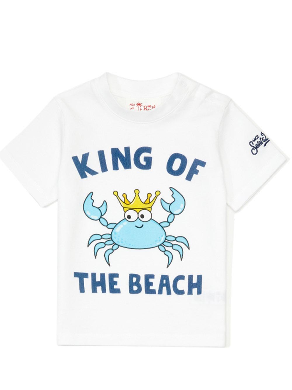 T-shirt bianca "King of beach" TSH0001 03031H MC2 SAINT BARTH KIDS 