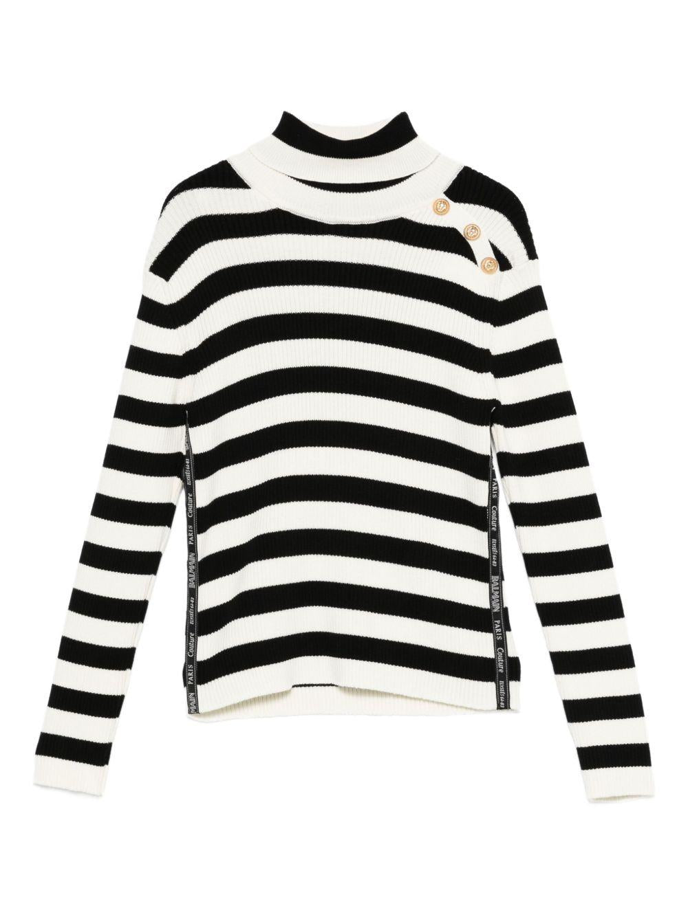 Maglione Beige a Righe con Collo Alto BX9A40Z3297 102NE BALMAIN KIDS 
