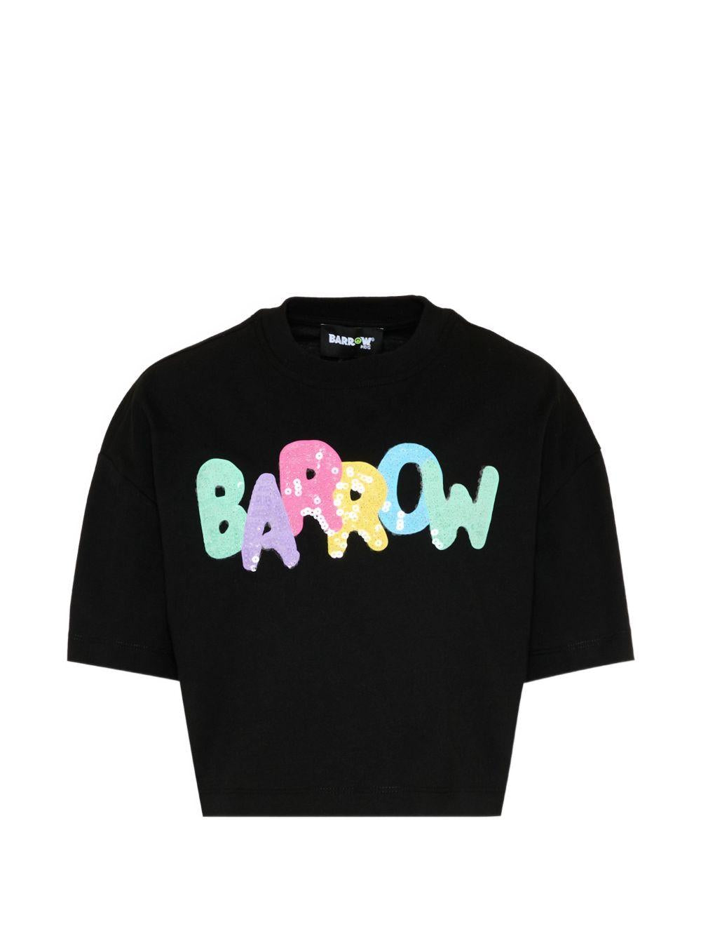 T-shirt cropped in cotone con paillettes S6BKJGTH132 110 BARROW KIDS 
