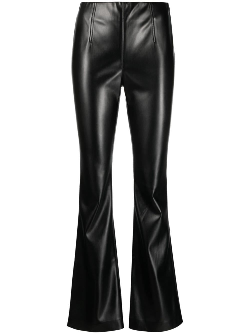 Pantalone nero zampa tessuto spalmato