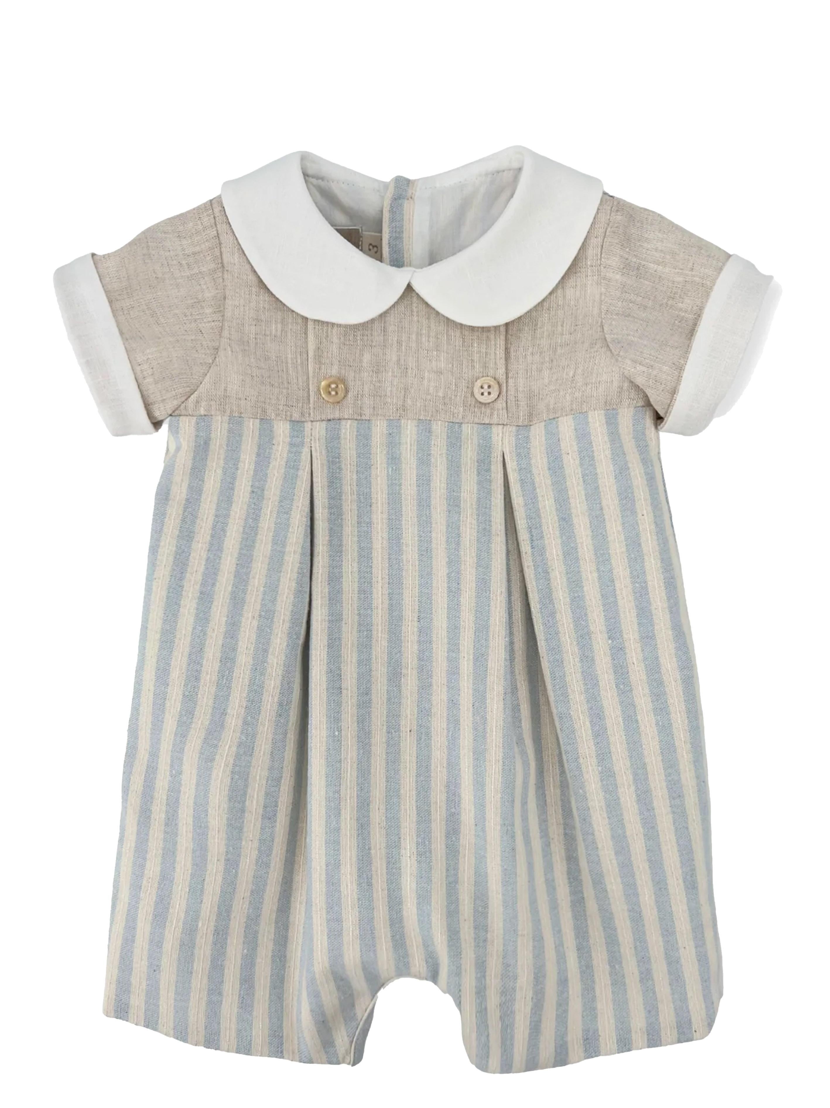 Pagliacetto neonato a righe verticali beige/celeste lino TBPG59 R38 LA STUPENDERIA KIDS 