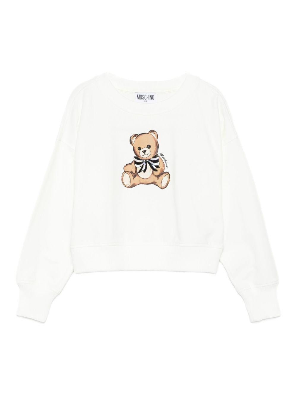 Felpa Bianca Girocollo con Stampa Orsetto HDF06GLDA16 10063 MOSCHINO KIDS 