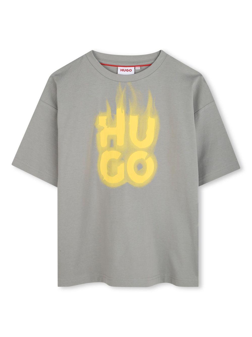 T-shirt grigia logo sfumato fiamme G00338 03F HUGO KIDS 