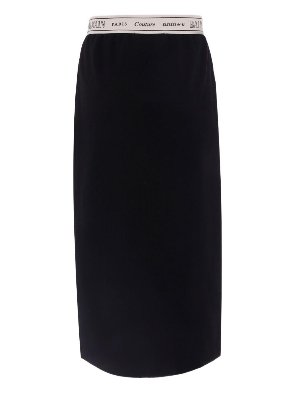 Gonna Bambina in Jersey Nero con Logo e Spacco Laterale BX7A34J0371 930AV BALMAIN KIDS 