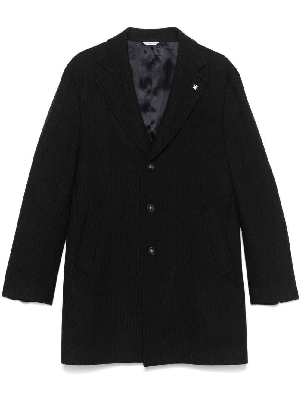 Cappotto monopetto con fantasia geometrica blu