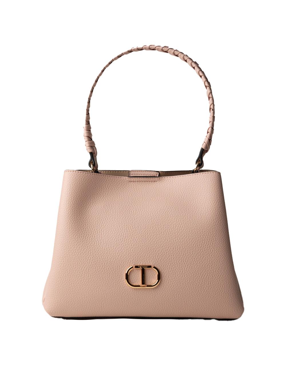 Borsa secchiello beige/rosa  manico intrecciato