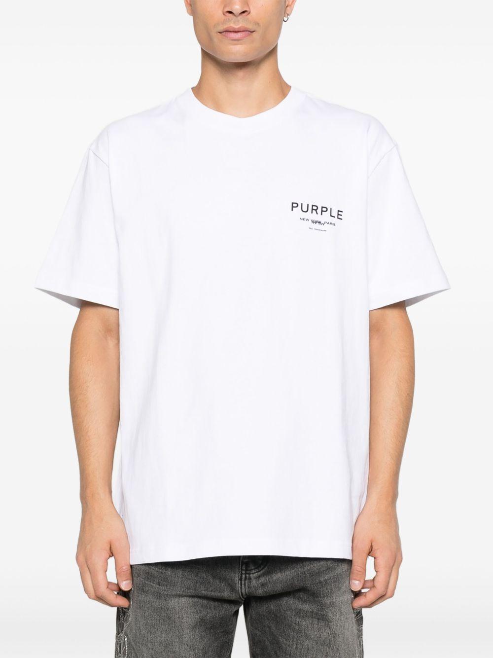 T-shirt girocollo con logo frontale P117HWSP126 WHITE PURPLE BRAND 