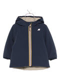 Reversible blue/green down jacket with hood