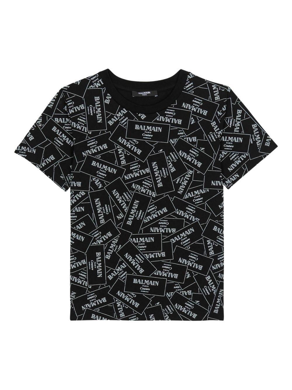 T-shirt Nera con Logo BX8Q11Z3186 930BC BALMAIN KIDS 