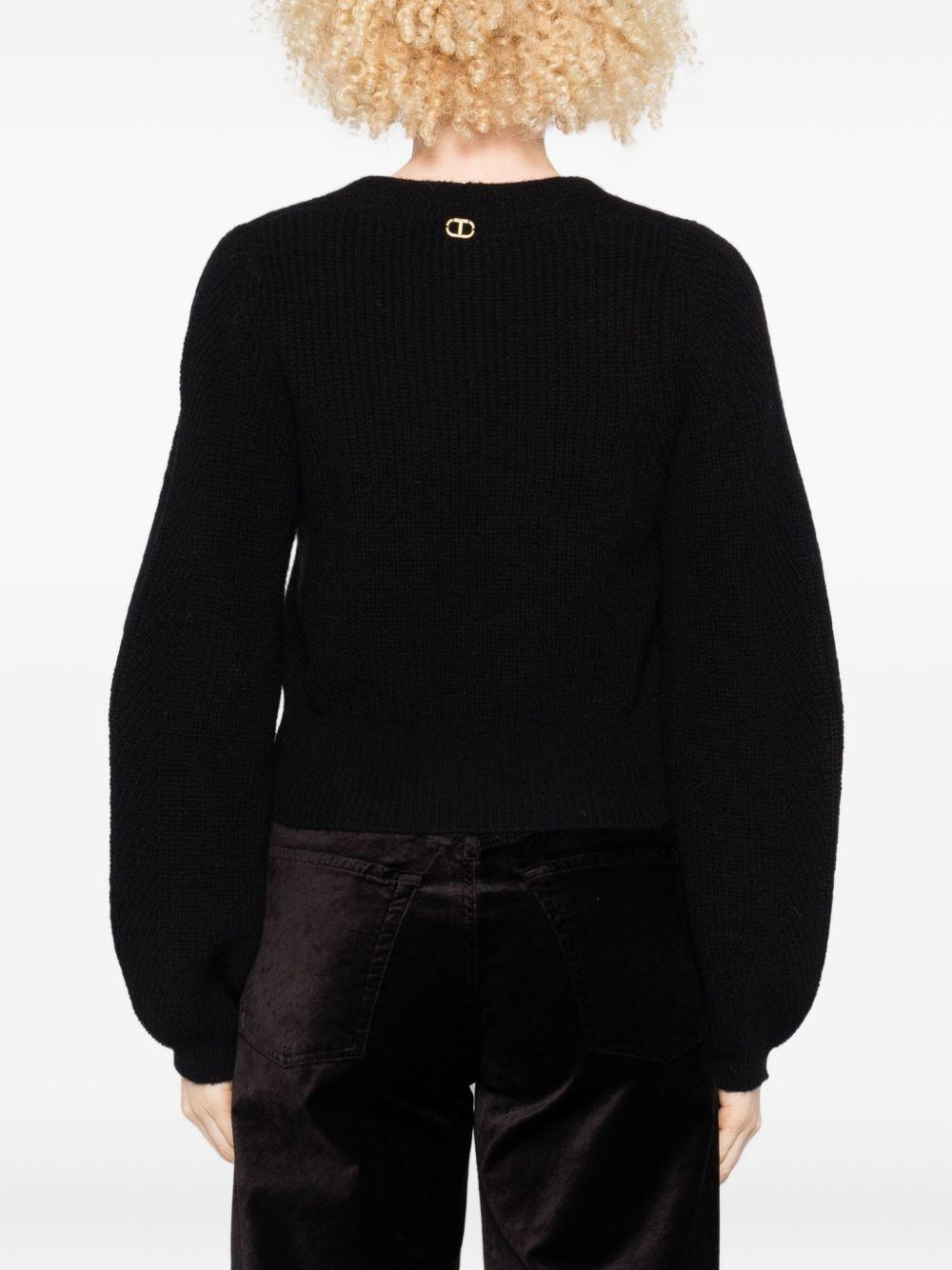 Maglione Nero a Coste con Scollo a V 252TT3062 00006 TWINSET 