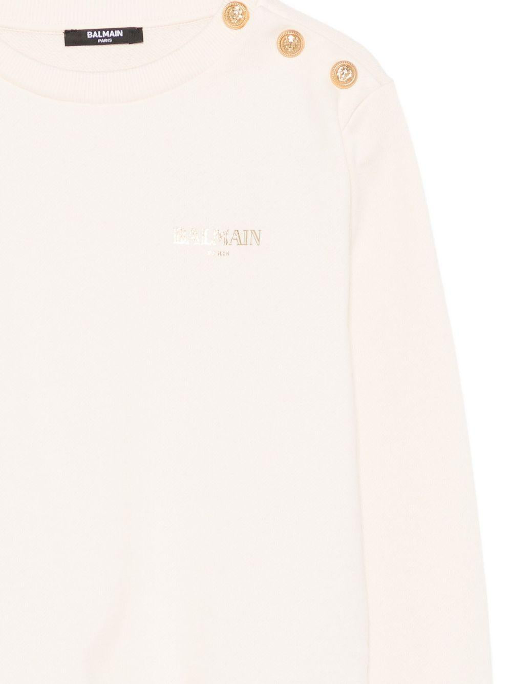 Felpa Beige con Bottoni e Logo BX4R10Z3183 109OR BALMAIN KIDS 
