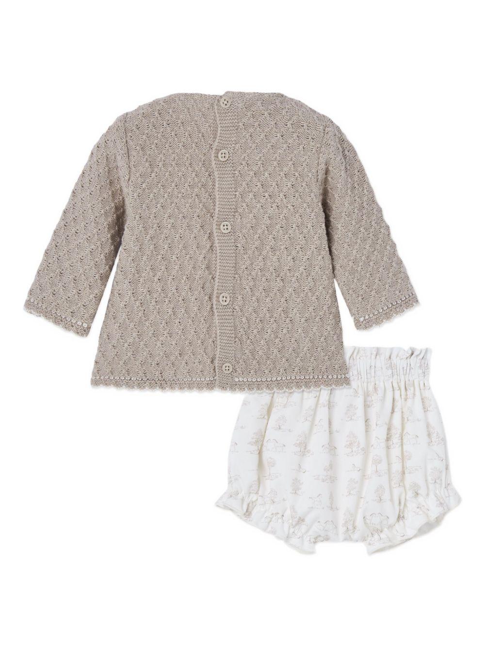 Set beige in maglia con pantaloncini stampati 103C123068 6462H94 PAZ RODRIGUEZ KIDS 