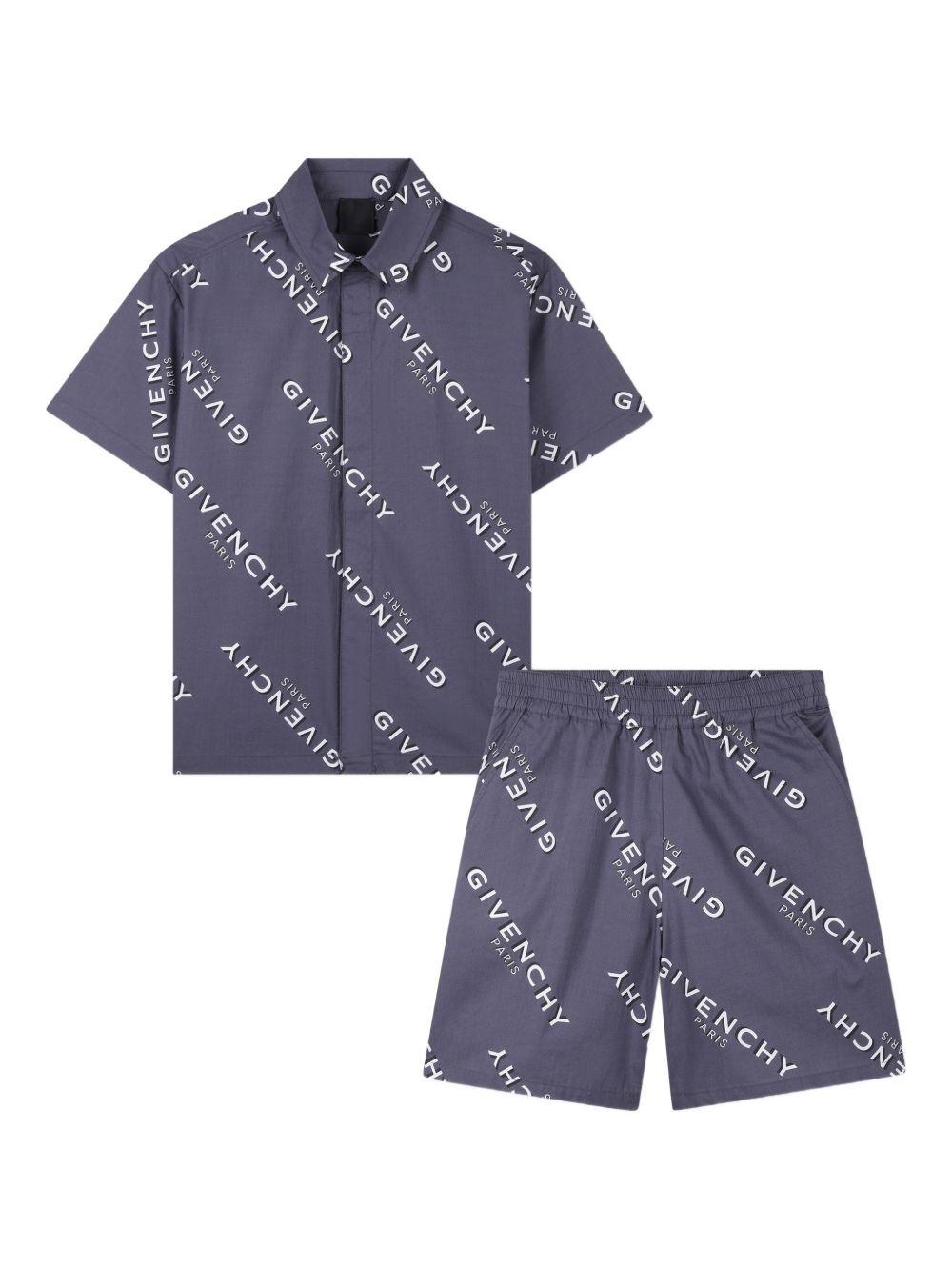 Completo camicia e shorts in cotone con stampa logo H31081 M01 GIVENCHY KIDS 