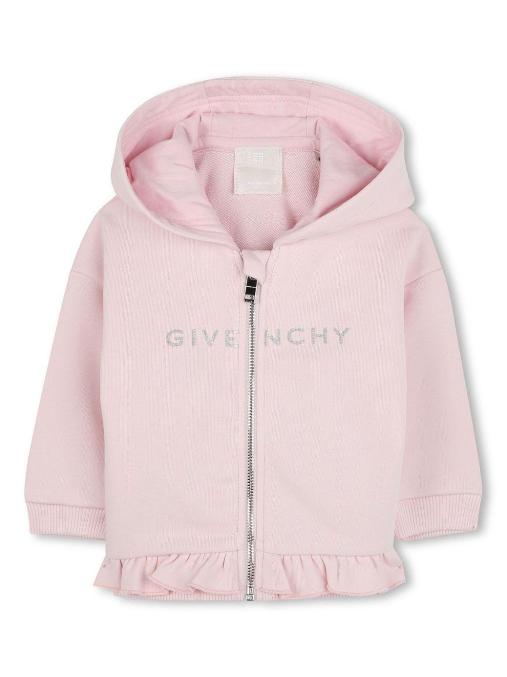 Felpa rosa neonata logo e ruches