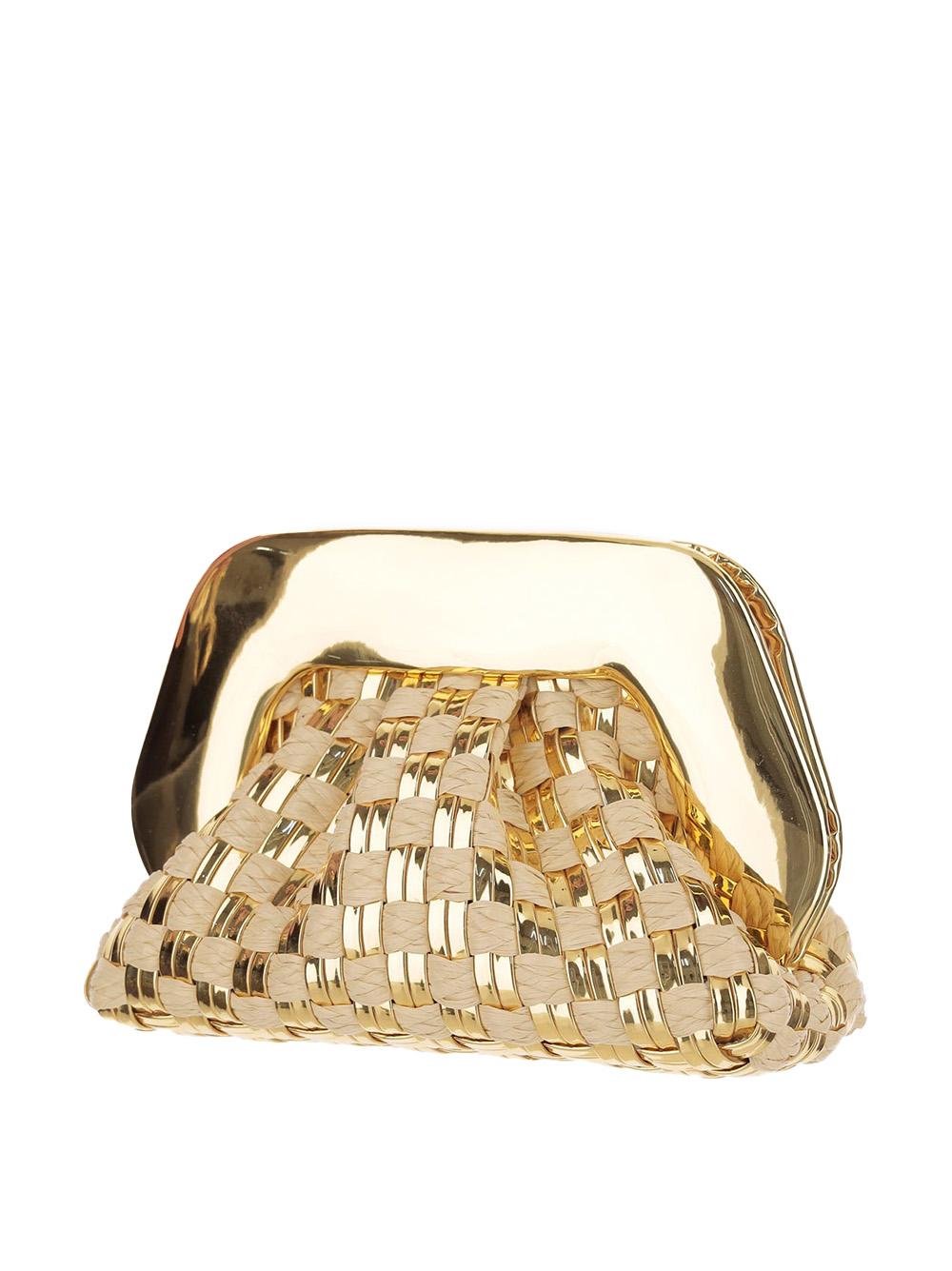 Clutch gea intrecciata in rafia e oro