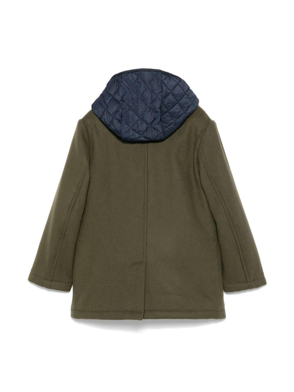 Cappotto verde/blu in feltro con piumino